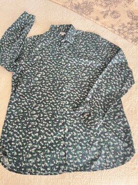 Hardy Amies Dress Shirt Mens Green Leaf Patterstrin Button Up shirt Size 42